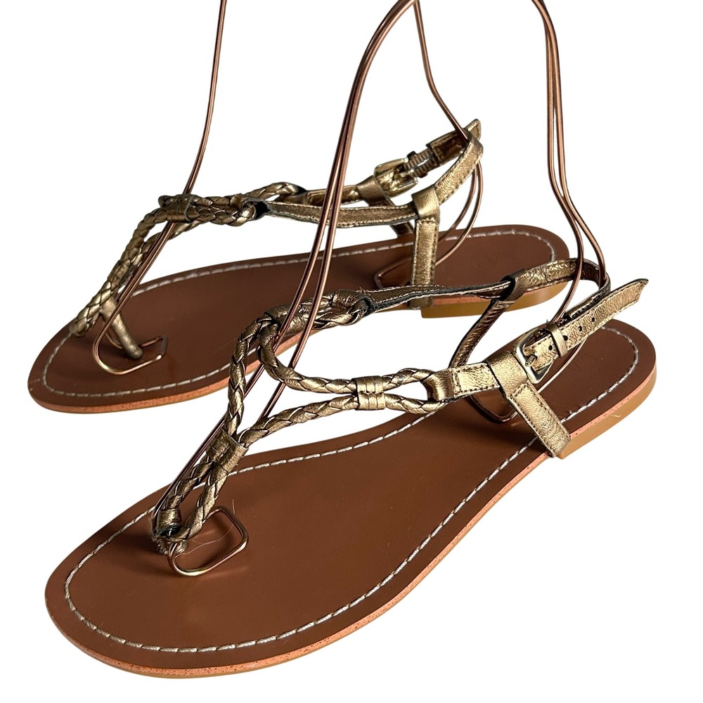 Lauren Ralph Lauren thong sandals Womens 8 Flat Metallic Braided boho dainty